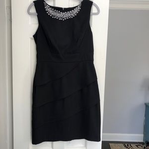 Black Sleeveless Knee Length Dress Pearl Neckline